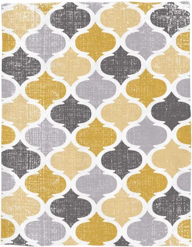 Vista 5 de Manta marroquí geométrica súper suave y acogedora de franela de forro polar, diseño retro amarillo gris, patrón marroquí abstracto, manta ligera