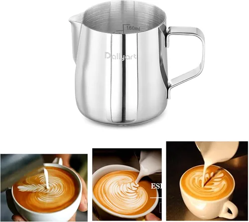 Vista 7 de Dailyart - Jarra pequeña para espumar leche de 6.8 oz/6.8 fl oz 304 Stainless Steel Milk Frother Cup with Scale & Special Dripless Spout, Frother