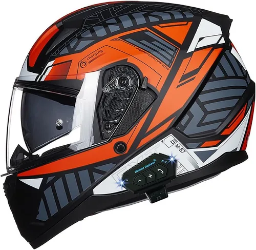Vista 21 de Casco de motocicleta Bluetooth antivaho, doble visera, abatible, casco de moto de cara completa, aprobado por DOT, altavoz dual integrado