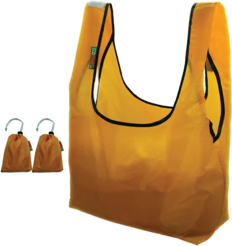 Vista 7 de Bolsa de compras reutilizable plegable de nailon Ripstop con bolsa integrada (negro y mostaza)