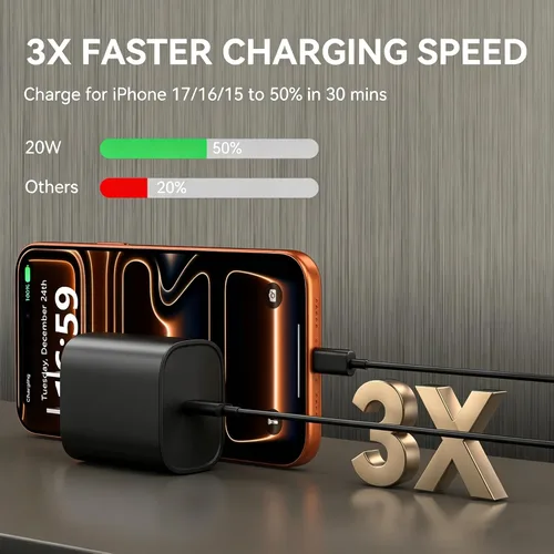 Vista 2 de Cargador de teléfono 17 16 15 de carga rápida, cable de carga USB C de 10 pies de largo con bloque de carga rápida de teléfono tipo C de 20 W
