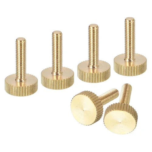Vista 26 de uxcell Tornillos moleteados M3x4mm, 4 piezas de cabeza moleteada plana totalmente roscados, tornillos de latón para pulgar, pernos de agarre Fully