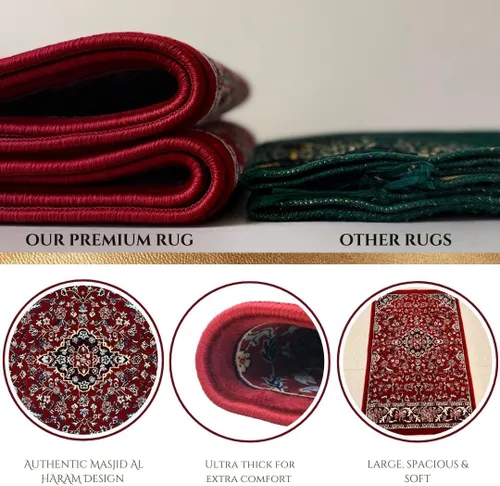 Vista 3 de Premium Islamic Muslim Prayer Rug – Made in Madinah – 0.3 in Thick Soft Islamic Sajadah – Portable Prayer Mat for Men & Women – Eid, Ramadan, Hajj &