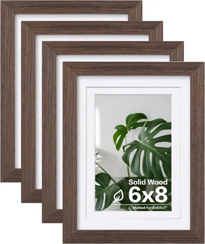 Vista 82 de Egofine - Juego de 4 portarretratos A4 de madera maciza y cubierta de plexiglás de 4 x 6/6 x 8 pulgadas con paspartú o A4 sin paspartú, para mesa