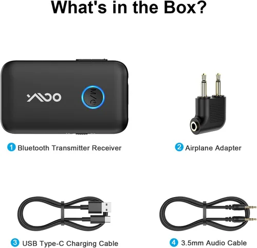 Vista 9 de YMOO Adaptador Bluetooth de avión para AirPods, transmisor Bluetooth receptor para TV, con aptX adaptativo y baja latencia, adaptador de audio