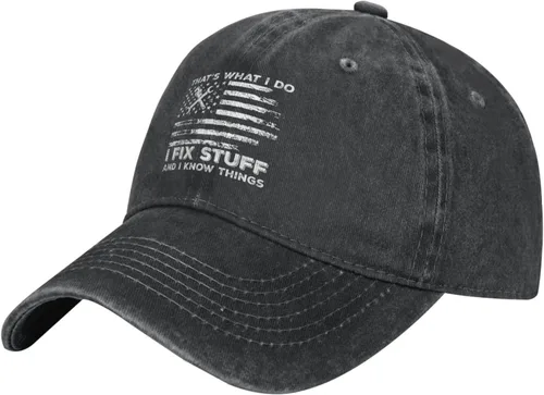 Vista 2 de Sombrero divertido con texto en inglés "I Fix Stuff and I Know Things" para hombre, sombrero de béisbol lindo