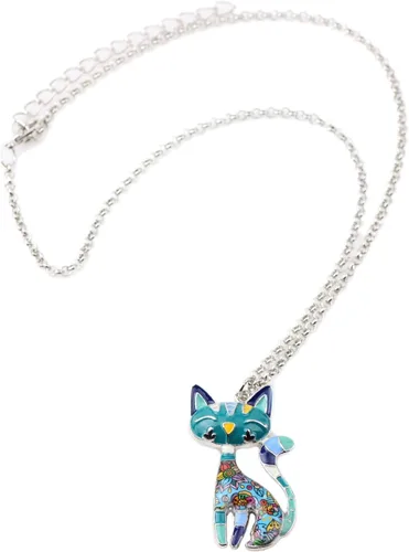 Vista 3 de BONSNY - Collar con dije de gato de aleación esmaltada, diseño original para mujeres y niñas