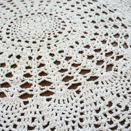 Vista 2 de USTIDE Mantel redondo de algodón hecho a mano, color beige, para boda, 31 pulgadas