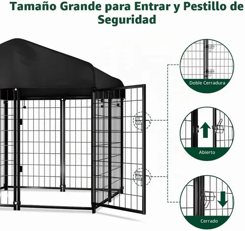 Vista 3 de PawGiant - Perrera de alambre soldado para exteriores con techo, 4'x4.2'x4.5