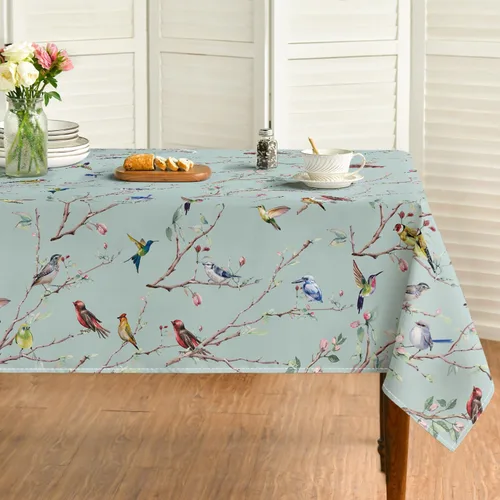Vista 9 de Horaldaily Mantel de primavera 52×70 pulgadas rectangular, mantel con diseño de pájaros en ramas y flores beige, lavable, mantel de temporada