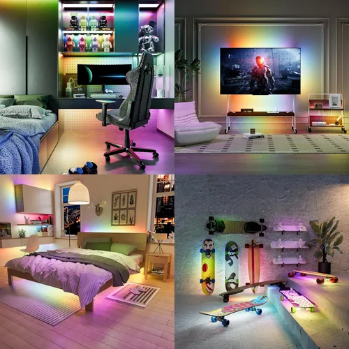 Vista 7 de MIWISE Tira de luces LED RGB Smart IC COB de color de persecución, tira de luz LED USB direccionable, efecto arcoíris con sincronización de música