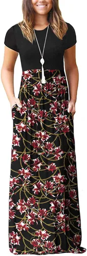 Vista 47 de DEARCASE - Vestido Maxi para Mujer de Manga Corta, Casual de Verano, Holgado, Liso, Cómodo, Vestidos Largos con Bolsillos 1-negro