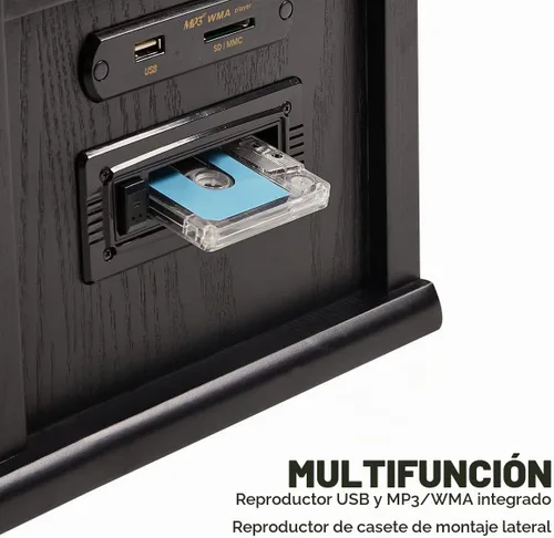 Vista 7 de ORCC Tocadiscos 10 en 1, tocadiscos nostálgicos para discos de vinilo con Bluetooth, 2 altavoces integrados, CD, cassette, radio AM/FM, USB, ranura