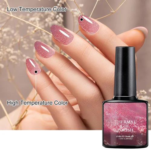 Vista 4 de Esmalte de uñas de gel que cambia de color de temperatura, esmalte de gel con purpurina, diseño holográfico de camaleón, diseño de arte de uñas