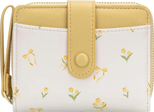 Vista 22 de BIAOTIE - Cartera para mujer con flores bonitas, con bloqueo RFID, tarjetero para tarjetas de crédito, monedero pequeño de dos pliegues