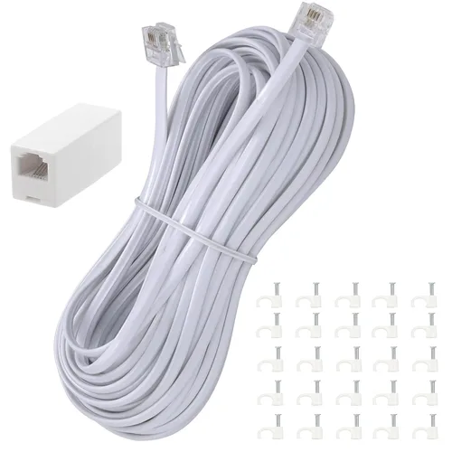 Vista 15 de Cable de extensión de teléfono, cable de línea de teléfono (15 pies - Negro) con conector RJ11 estándar