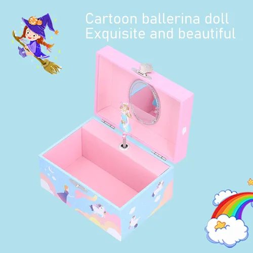 Vista 4 de QIMIT Caja de almacenamiento de joyería de música, simple y elegante, portátil, de color brillante, caja de joyería musical para el hogar