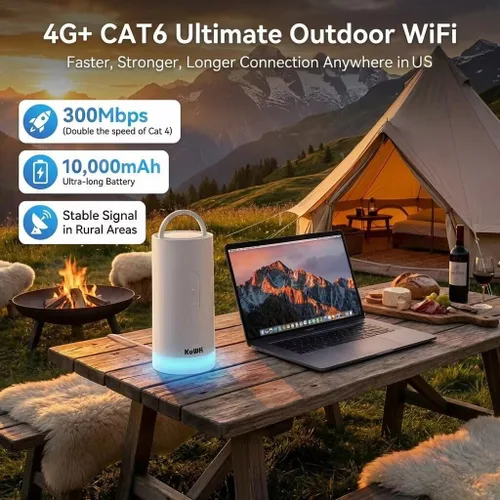 Vista 4 de KuWFi Punto de acceso portátil de 4G LTE Cat6 WiFi, luz que acampa, batería
