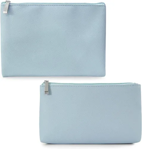 Vista 8 de Juego de 2 bolsas de maquillaje, pequeña bolsa de maquillaje con cremallera, bolsa de cosméticos portátil para viajes, bolsa de belleza de piel Negro