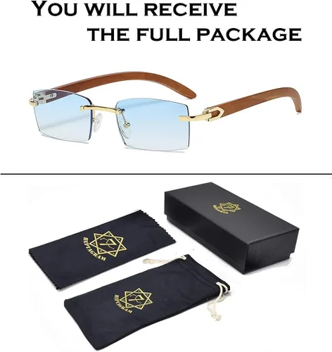 Vista 4 de Heptagram - Lentes de sol rectangulares sin montura para mujeres y hombres, gángster de los años 90, sin marco, retro, vintage, de moda