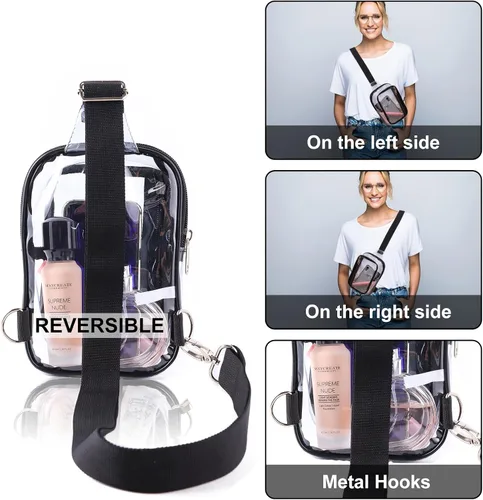 Vista 5 de Edraco Mini bolsa transparente tipo cangurera, resistente y transparente, bonito bolso cruzado para conciertos, estadio, viajes