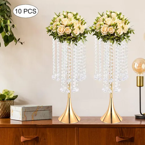 Vista 9 de 2 centros de mesa de boda para mesas, jarrones de 21.6 pulgadas de alto para centros de mesa de metal dorado para decoración de mesa para boda