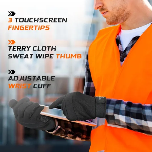 Vista 3 de HANDLANDY Guantes de trabajo de agarre para mujeres y hombres, guantes de trabajo de seguridad y utilidad para jardín, guantes de mecánicos Negro