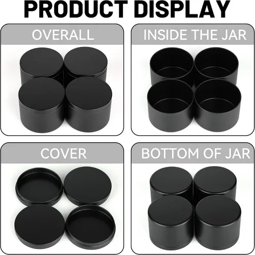Vista 2 de SONVIIBOX Paquete de 24 latas de velas de 8 onzas, latas de velas negras para hacer velas a granel, tarros de vela de 8 onzas, frascos de lata