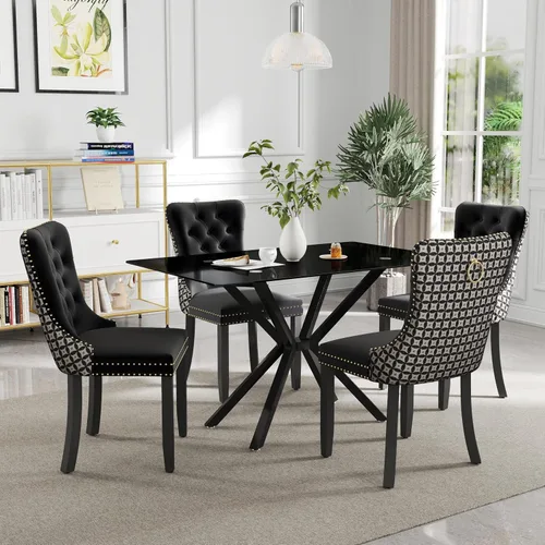 Vista 36 de Juego de comedor moderno de cristal de lujo de 5 piezas, juego de comedor rectangular minimalista para 4, juego de mesa de cocina de vidrio