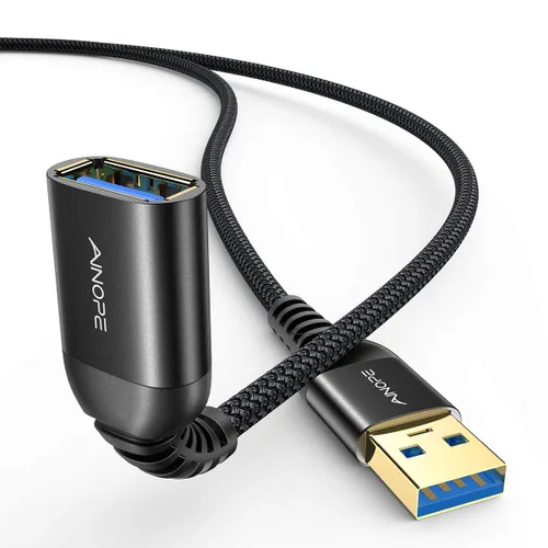 Vista 10 de AINOPE - Pack de 2 cables de extensión USB de alta velocidad USB 3.0, tipo A, macho a hembra. Cable de extensión de material trenzado resistente