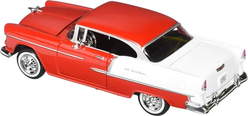 Vista 4 de 1955 Chevy Bel Air, rojo, escala 1/24 fundido a troquel modelo Toy Car Motormax 73229