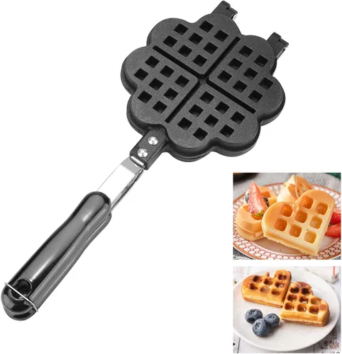 Vista 9 de Sartén para gofres en forma de corazón, forma de corazón, cocina para el hogar, cocina, antiadherente, waflera para hacer waffles, molde para hornear