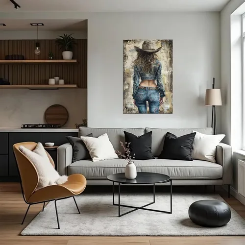 Vista 4 de Arte de pared de vaquero occidental Imágenes de mujeres vaquero Impresiones Póster de lienzo del suroeste Arte de decoración de pared occidental