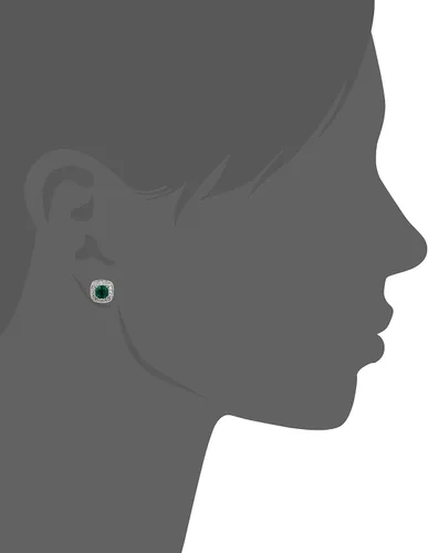 Vista 2 de Aretes con broche de plato esterlina con piedra natal con corte Asscher con un halo de zafiro blanco