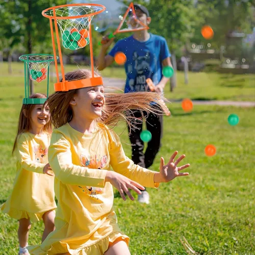 Vista 3 de Hooqict Paquete de 3 piezas de juego de fiesta de baloncesto para niños y adultos, juego de diadema ajustable con 40 bolas para fiesta de carnaval
