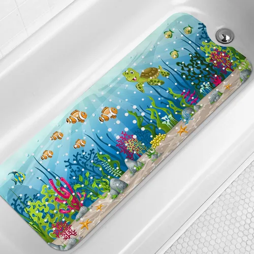 Vista 13 de LNOND Alfombra de baño para niños, alfombrilla de baño con diseño de tiburones marinos, alfombrillas de baño antideslizantes para niños