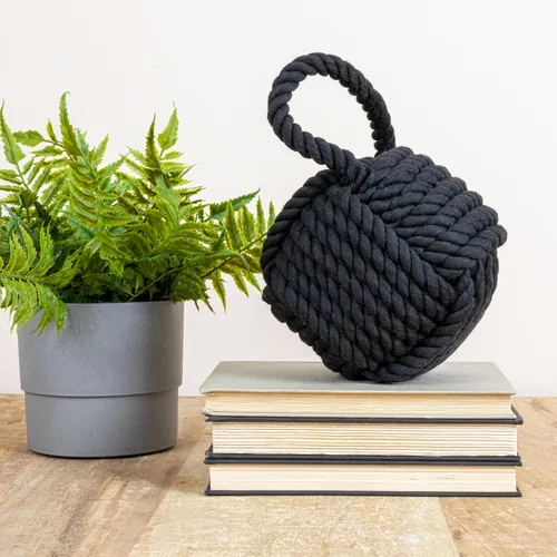 Vista 6 de Creative Co-Op tope para puerta decorativo de cuerda náutica con nudo de cuerda, color negro