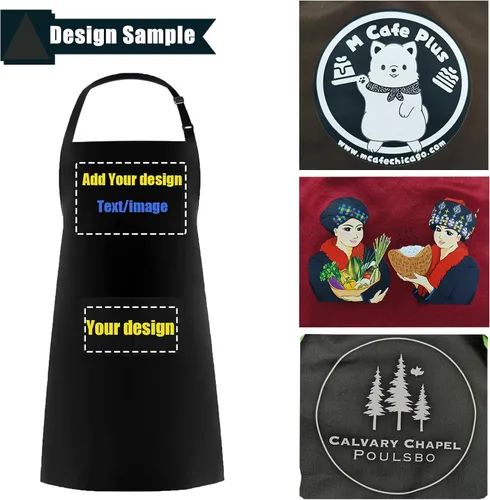Vista 3 de BeautyWill Delantal personalizado personalizado para hombres y mujeres, delantal de cocina personalizado con bolsillos, nombre, texto, logotipo
