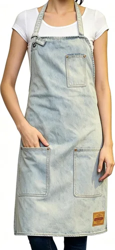 Vista 14 de Delantal de Chef de Mezclilla para Mujeres con Bolsillos, Delantal de Cocina de Camarera de Jean para Hombres para Cocinar Jardinería Pintura
