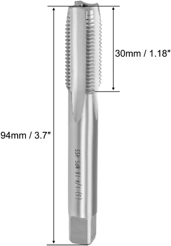 Vista 2 de uxcell Macho de la máquina, 1/4-18 NPS Pipe Tap 4 flautas rectas de acero de alta velocidad roscado roscado herramienta de roscado