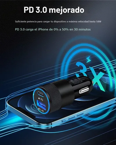 Vista 3 de AILKIN cargador del coche de 30W PD USB C, tipo bloque de carga rápida del Car Charger
