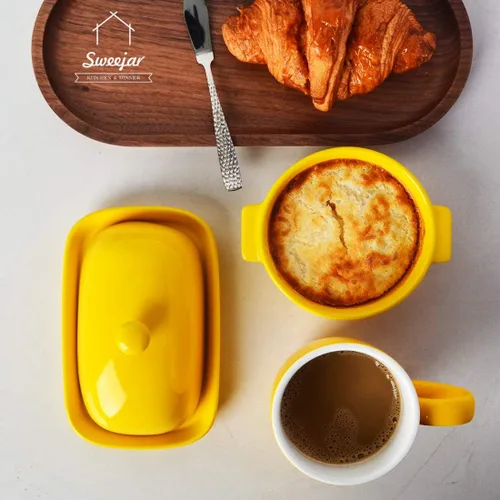 Vista 6 de Sweejar Mantequillera de cerámica con tapa para encimera, recipiente para mantequilla de porcelana con mango de perilla, recipiente para mantequilla