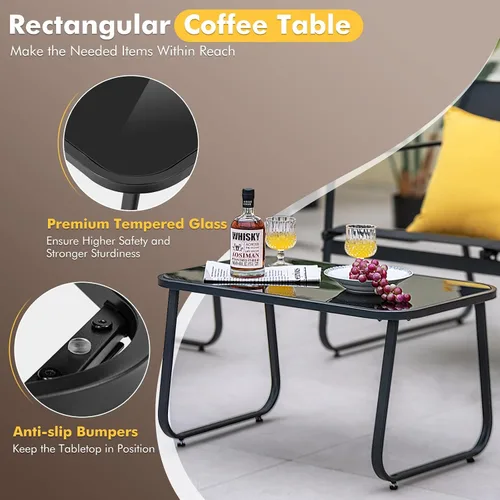 Vista 6 de Tangkula Juego de muebles de patio de 4 piezas, juego de conversación al aire libre con mesa de centro de vidrio templado, juego de muebles