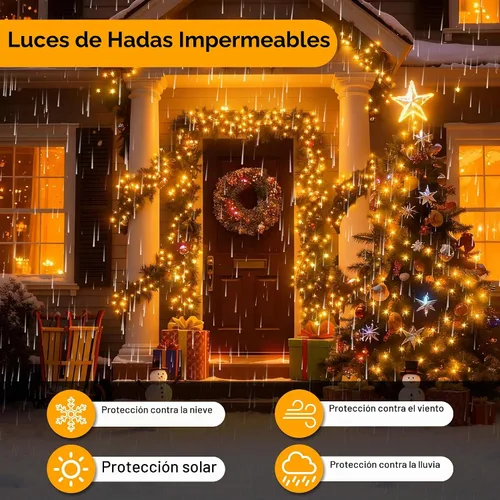Vista 2 de 200 luces LED de Navidad en racimo, luces de cadena de Navidad tipo petardos, impermeables, 8 modos para interiores y exteriores, árbol de Navidad