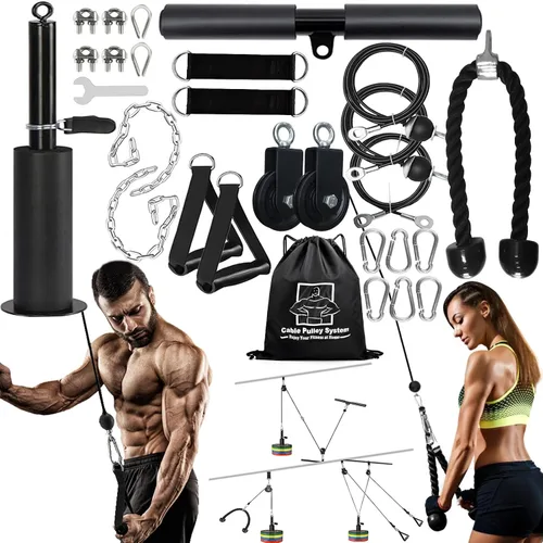 Vista 13 de Sistema de polea de cable de peso, accesorios de polea de entrenamiento LAT y elevación para gimnasio, sistema de polea de entrenamiento de tríceps