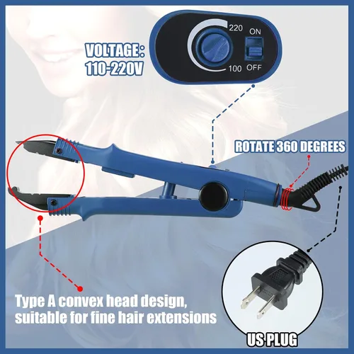 Vista 2 de Extensiones de Cabello Plancha de Fusión Extensiones de Cabello de Queratina Herramienta de Calor Varita Conectora de Calor con Protector