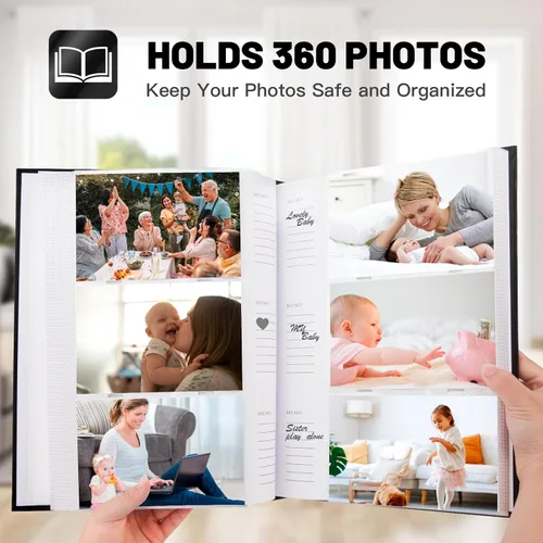 Vista 5 de Aevdor - Álbum de fotos de 4 x 6 con capacidad para 360 fotos, cubierta de cuero con áreas de notas para fotos de graduación, bodas, niños, familia