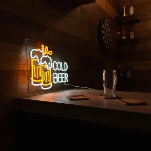 Vista 2 de Letrero de neón de cerveza fría para negocios y bar en casa, luz LED de PET flexible duradera para pub, cueva de hombre, garaje, regalo único