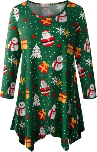 Vista 47 de LARACE - Camisa de talla extragrande para mujer, camisa tipo túnica con manga 3/4, ajuste holgado, ropa básica para mujer 2-negro_cuadros