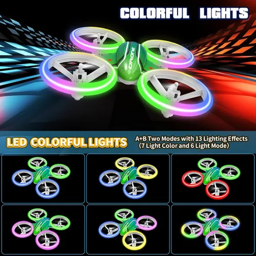 Vista 6 de Mini dron para niños principiantes, cuadricóptero RC con retención de altitud, giros 3D y luces LED
